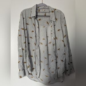 Pinstripe Button Up Top with Jaguar Print